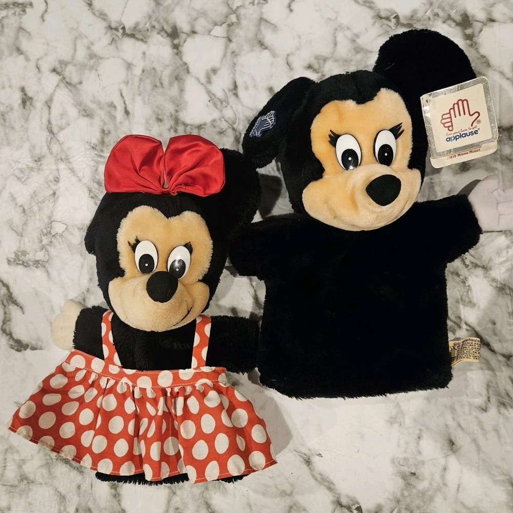 Vintage Applause Minnie Mouse Hand Puppets Lot of 2‎ 1990s Disney Plush